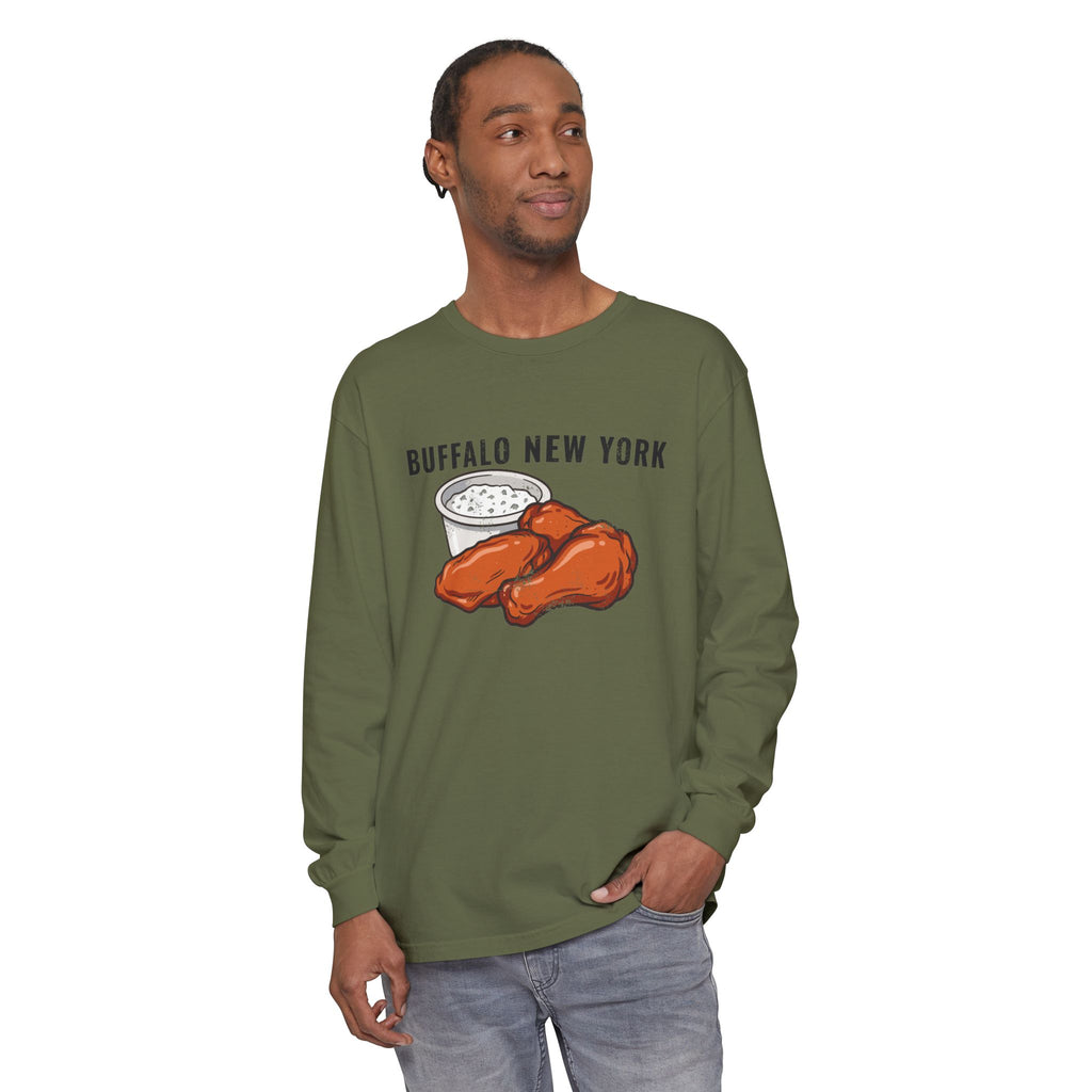 Buffalo Wings Blue Cheese Retro Food Illustration Long Sleeve Tee