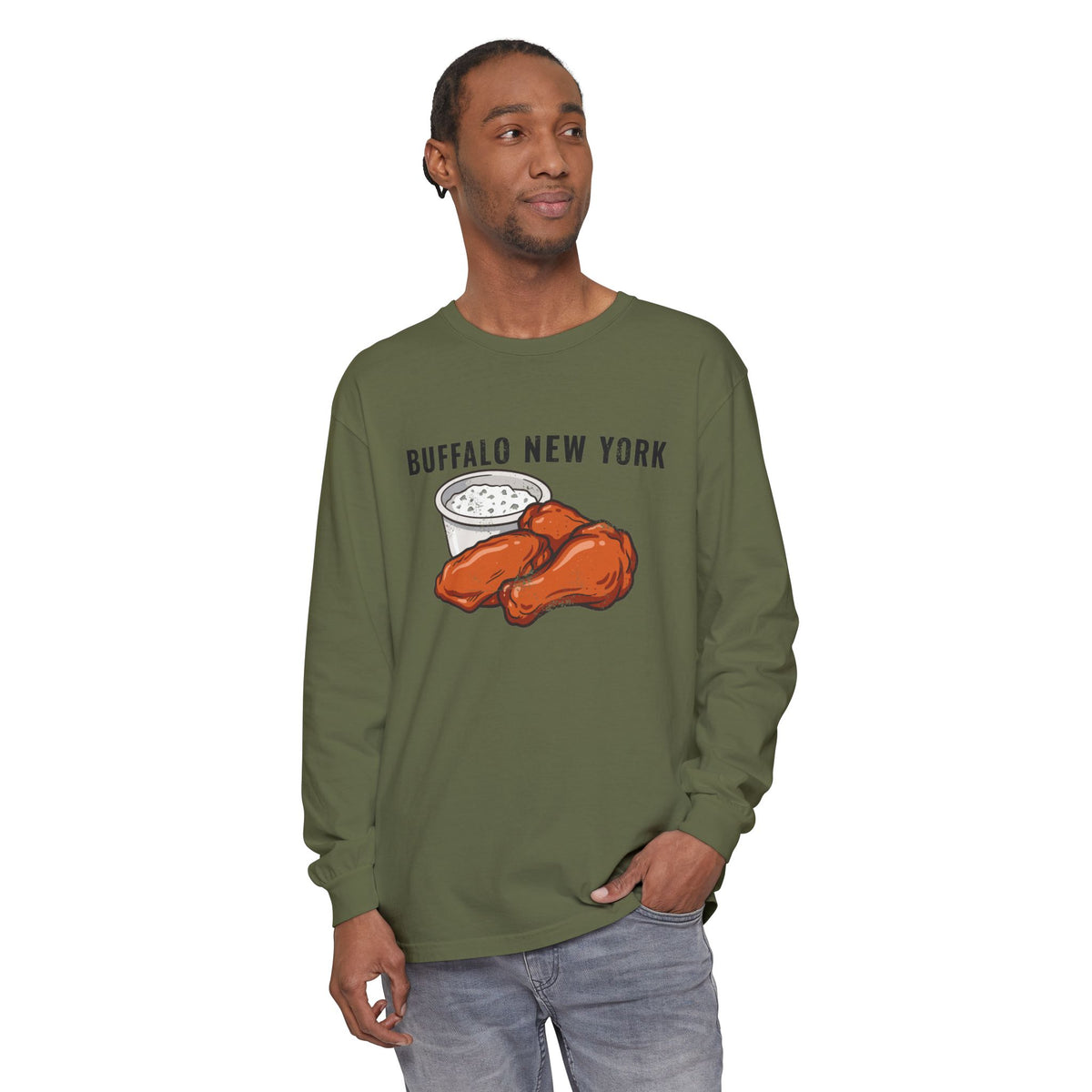 Buffalo Wings Blue Cheese Retro Food Illustration Long Sleeve Tee
