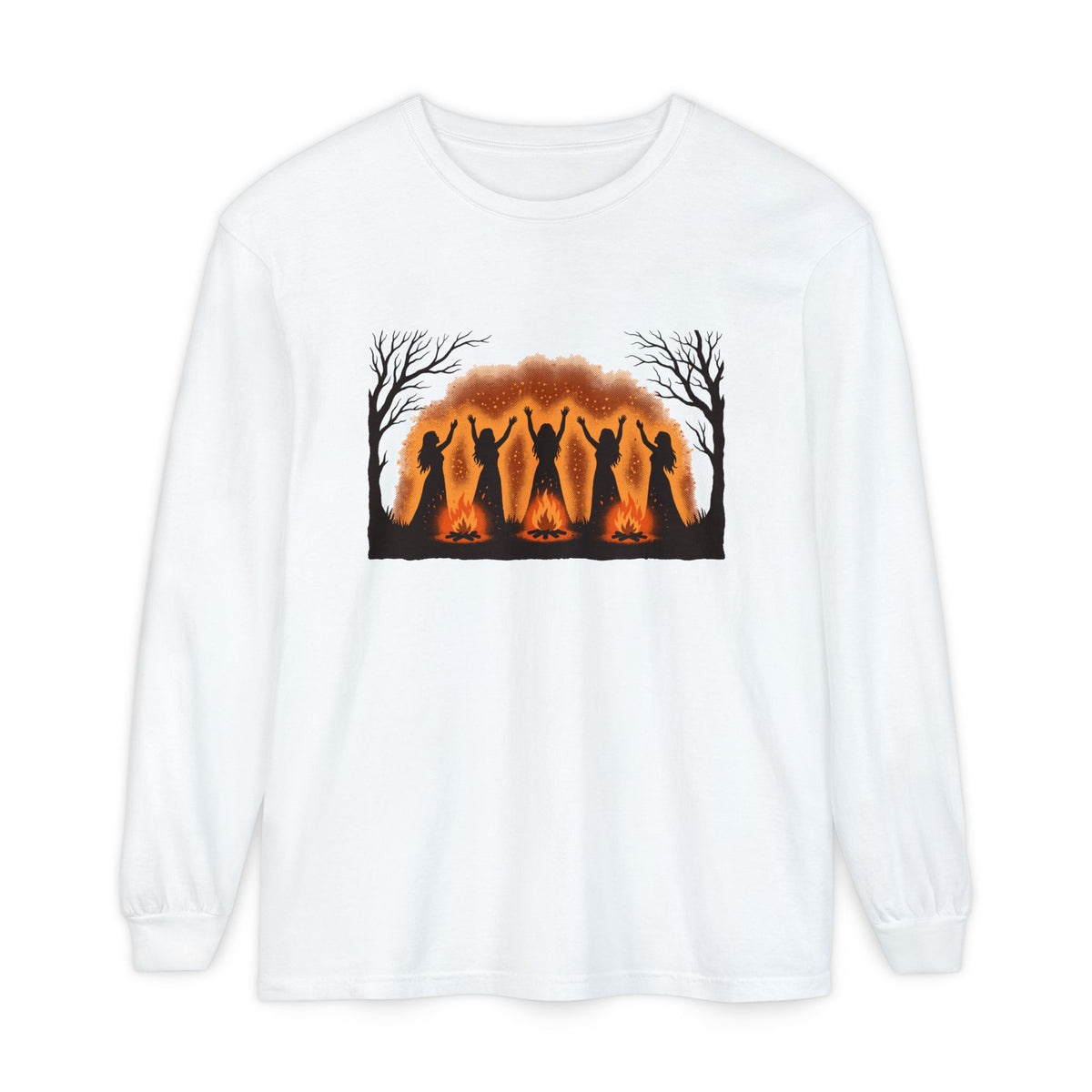 Women Dancing Around Bonfires Night Silhouettes Long Sleeve Tee