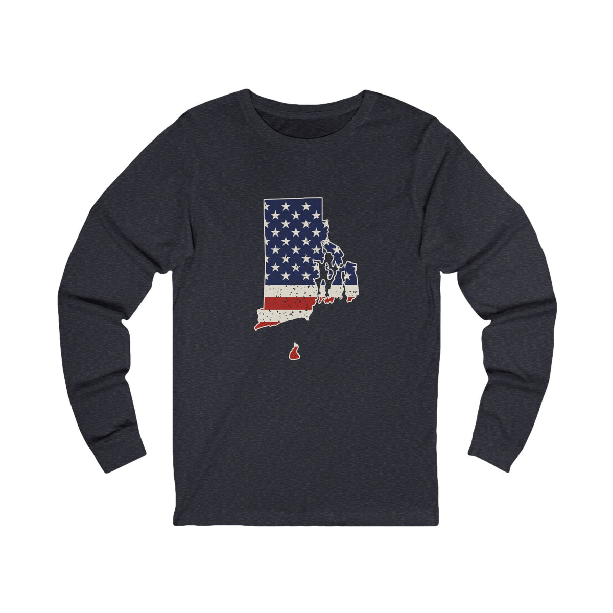 Rhode Island American Flag Map Long Sleeve Tee
