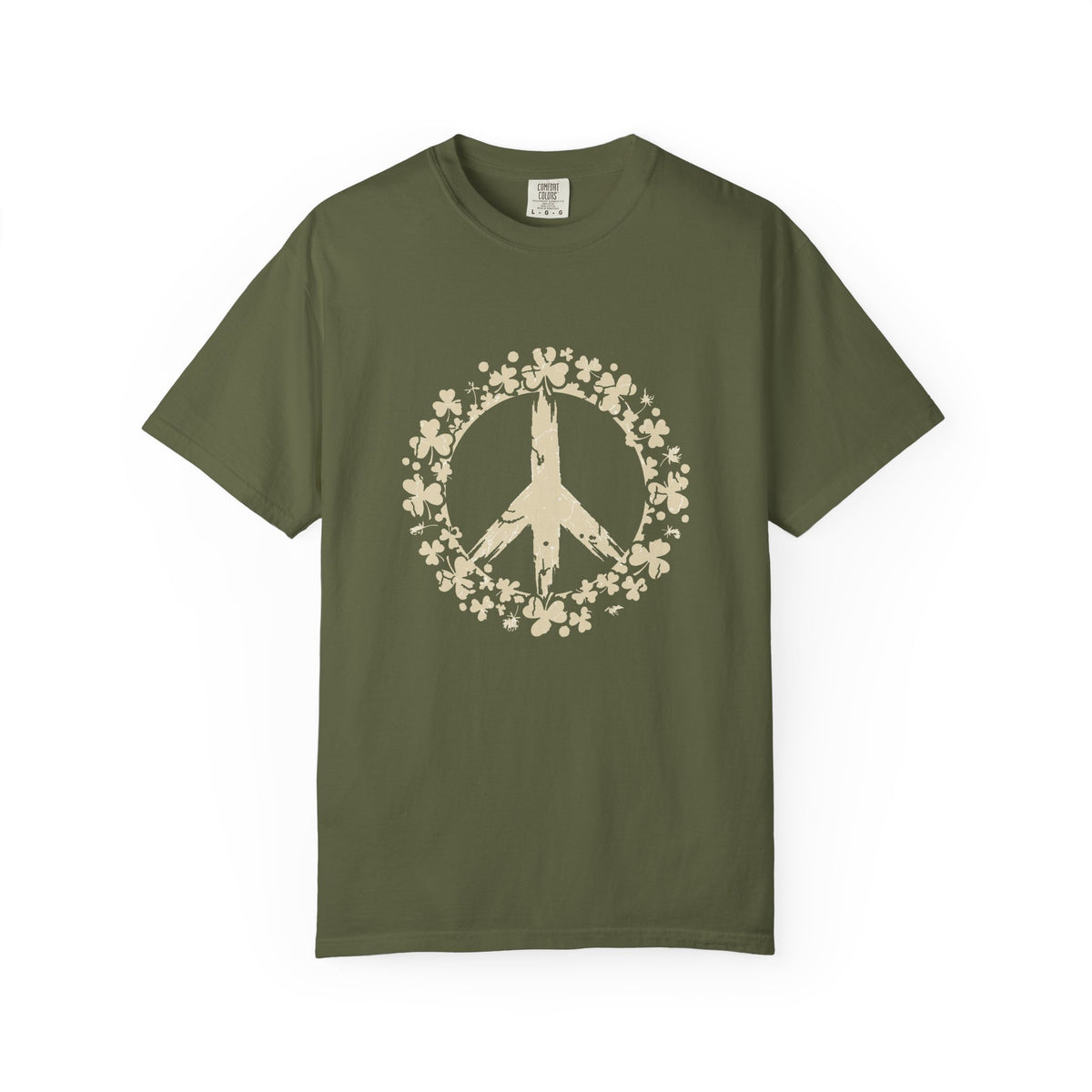 Shamrock Peace Sign Wreath Distressed T-Shirt