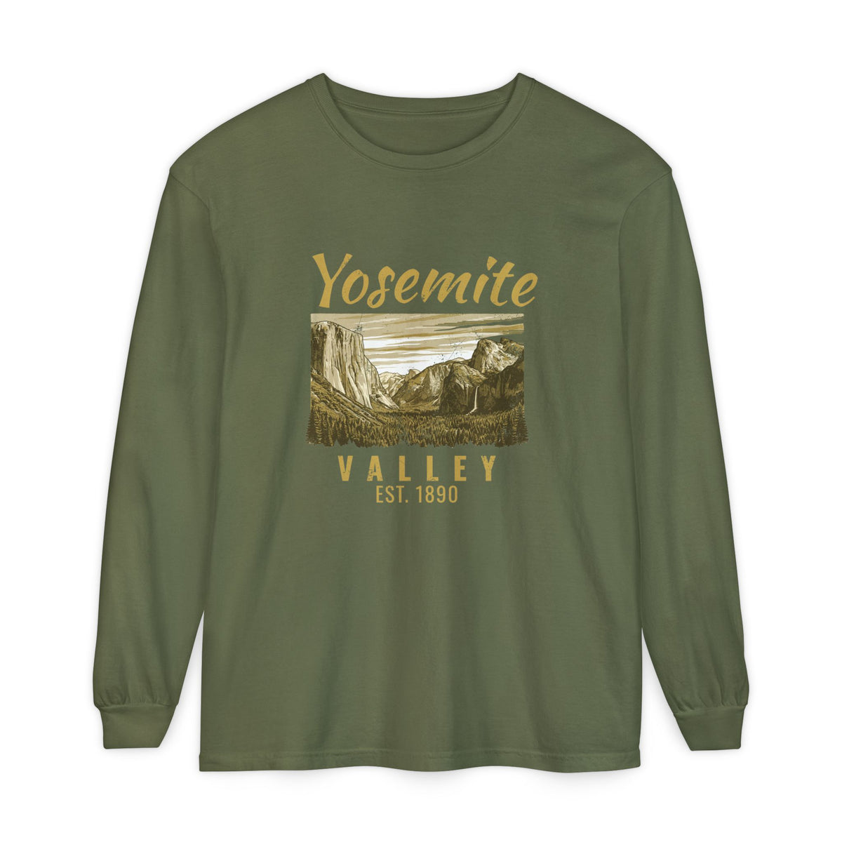 Yosemite Valley Est 1890 Granite Cliffs Engraving Long Sleeve Tee