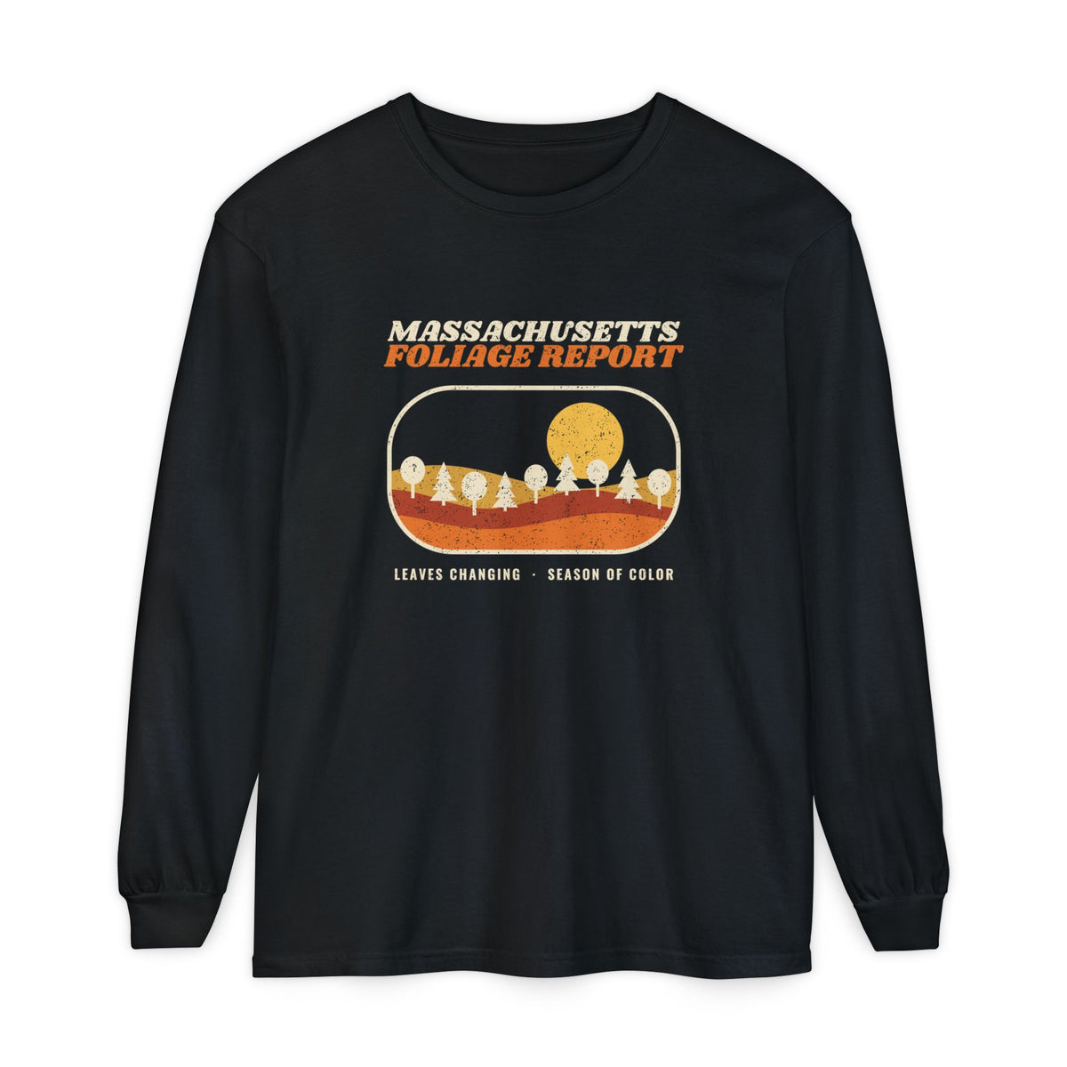 Massachusetts Foliage Report Retro Landscape Long Sleeve Tee