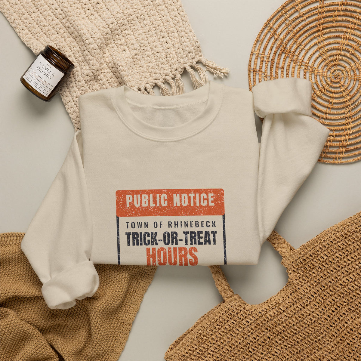 Rhinebeck New York Trick-or-Treat Hours Notice Crewneck Sweatshirt
