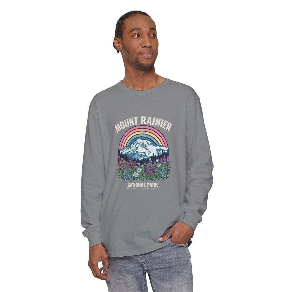 Mount Rainier National Park Wildflower Sunset Long Sleeve Tee