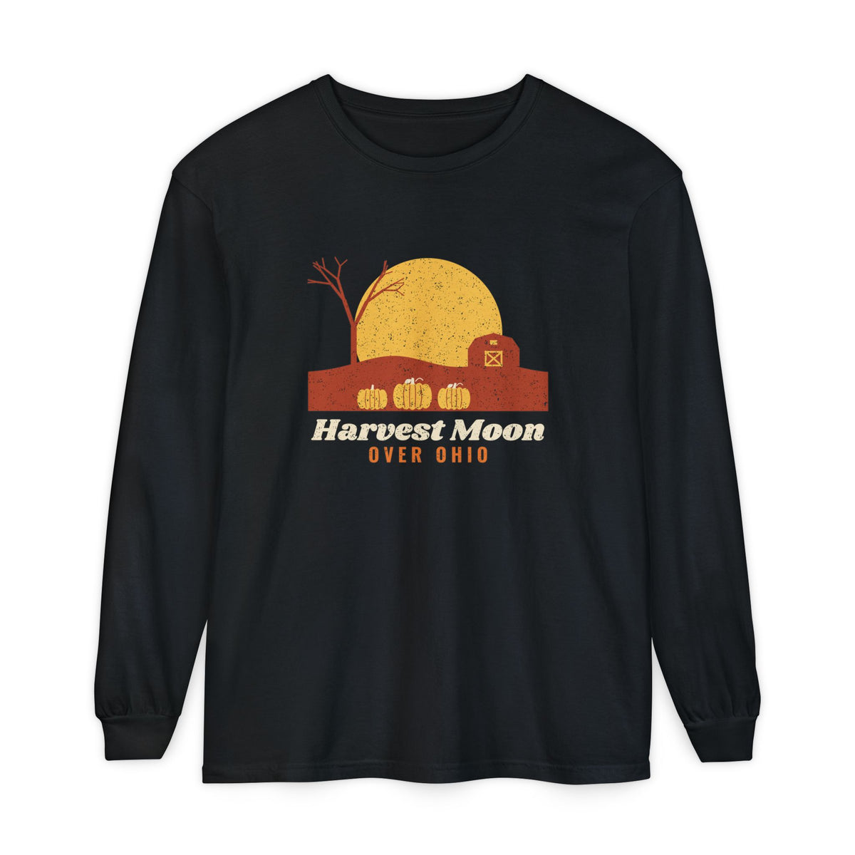 Harvest Moon Over Ohio Barn Long Sleeve Tee