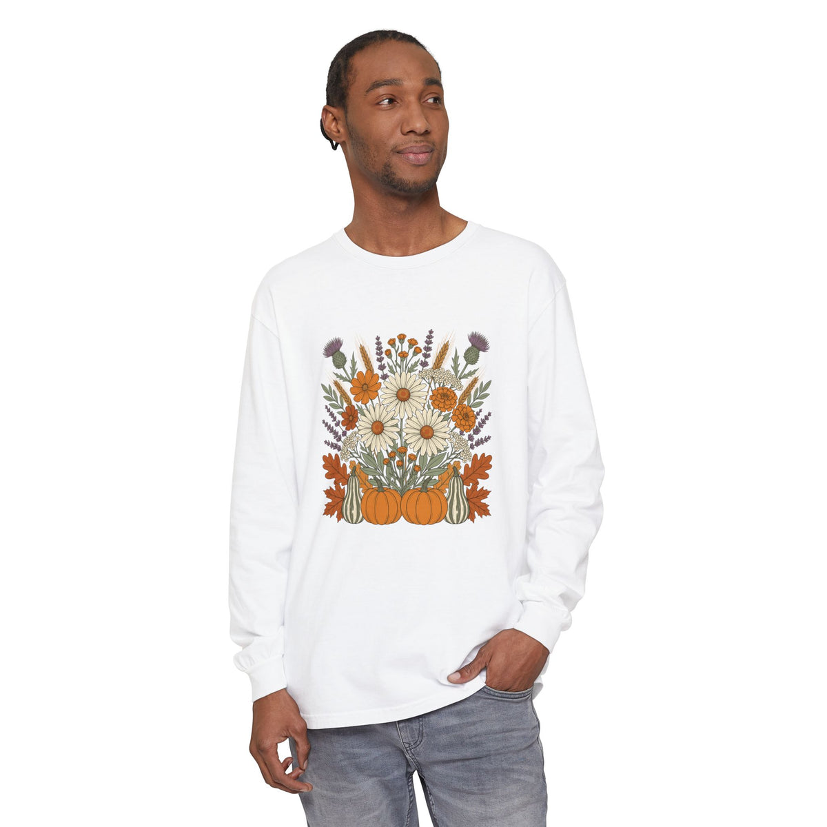 Fall Wildflower Bouquet Daisies and Thistles Long Sleeve Tee