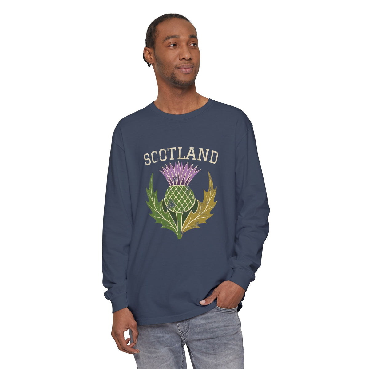 Scotland Thistle Vintage Emblem Long Sleeve Tee