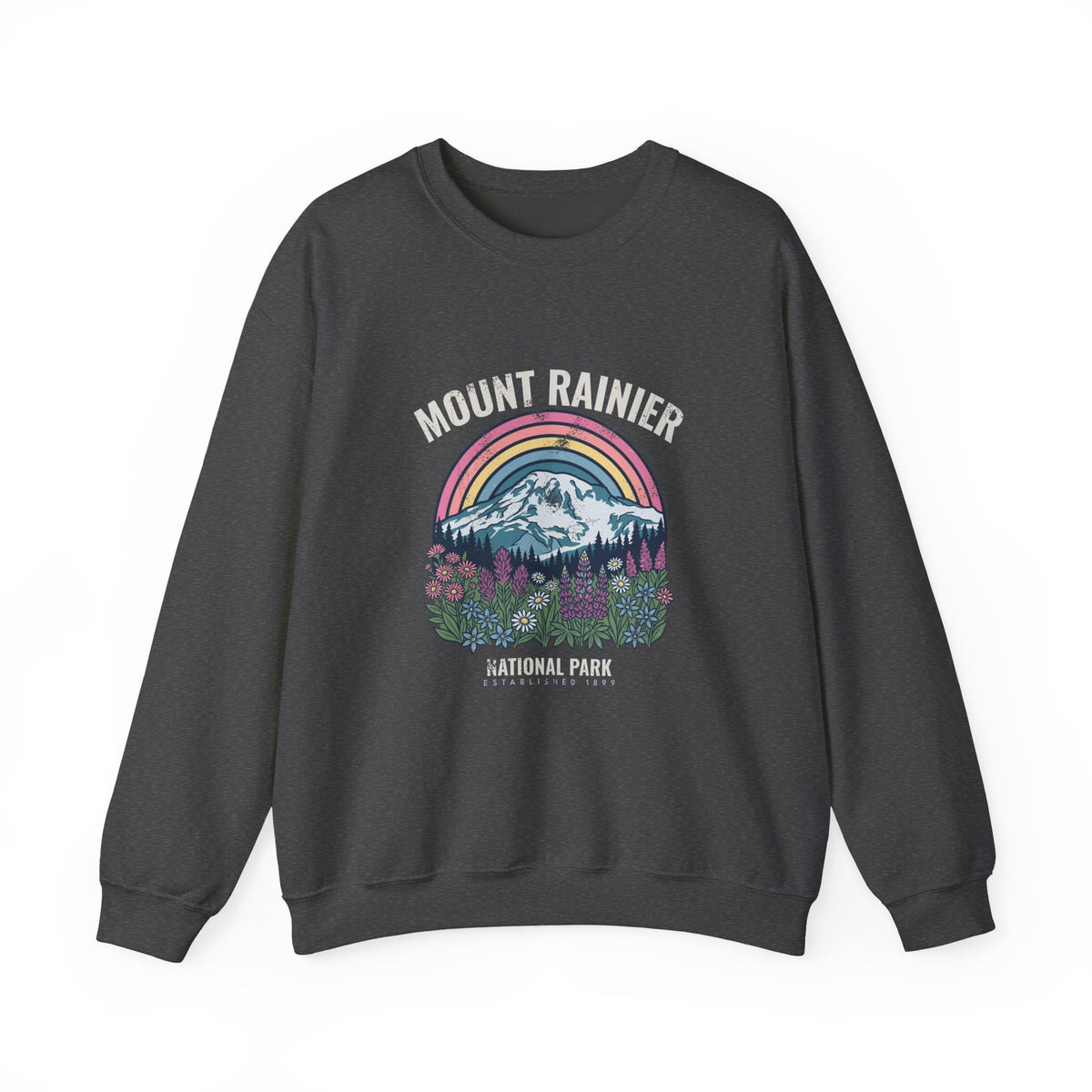Mount Rainier National Park Wildflower Sunset Crewneck Sweatshirt