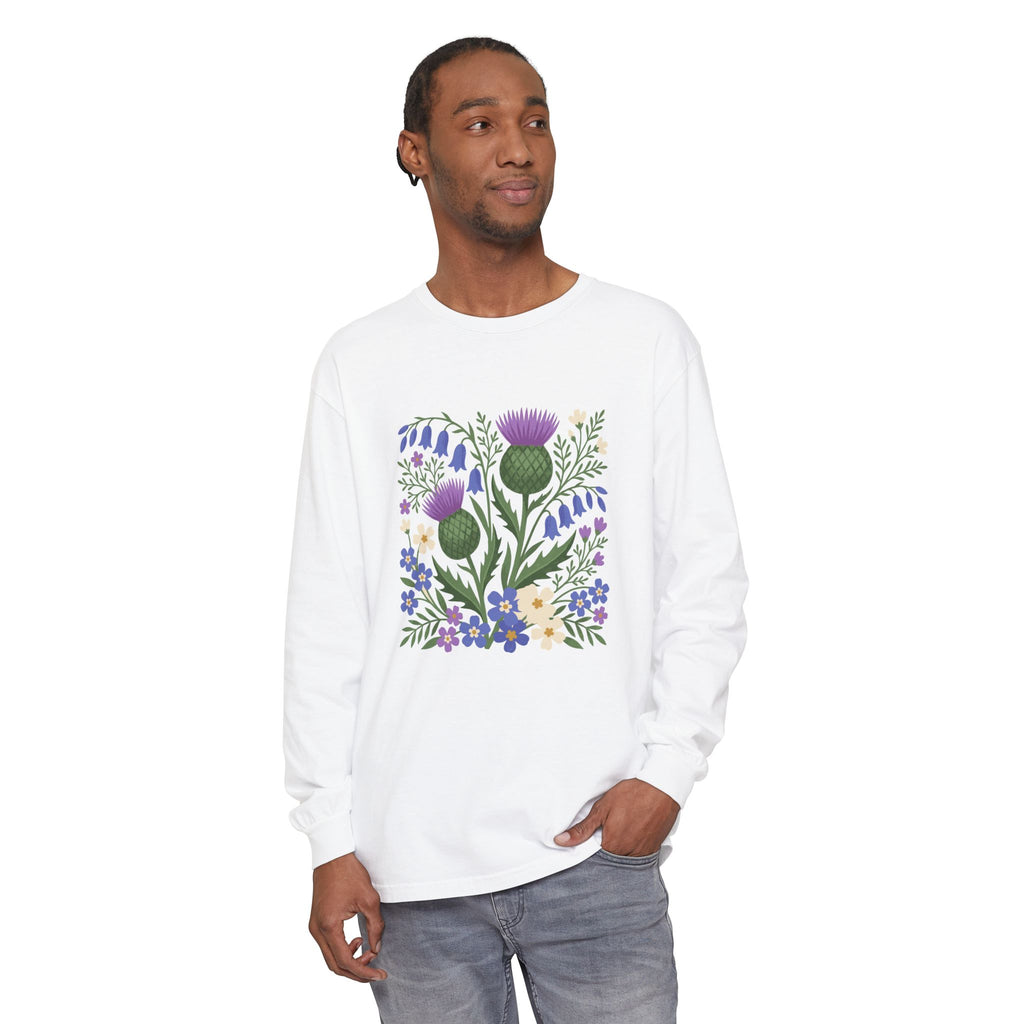 Scottish Thistle Floral Folk Art Bluebells Long Sleeve Tee