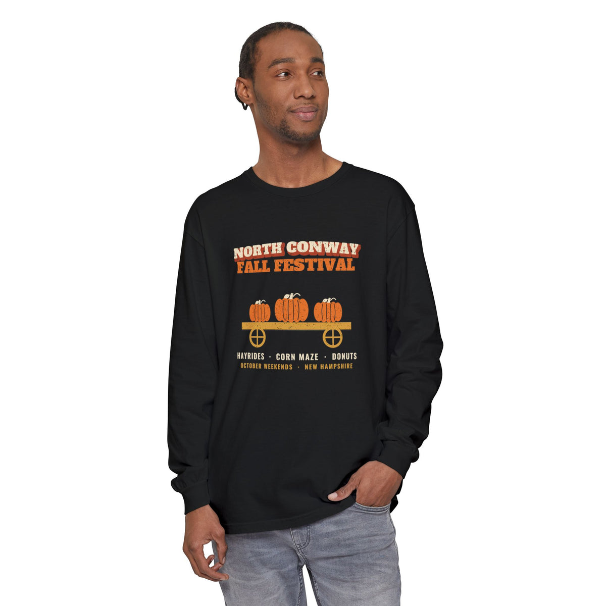North Conway New Hampshire Fall Festival Hay Wagon Long Sleeve Tee