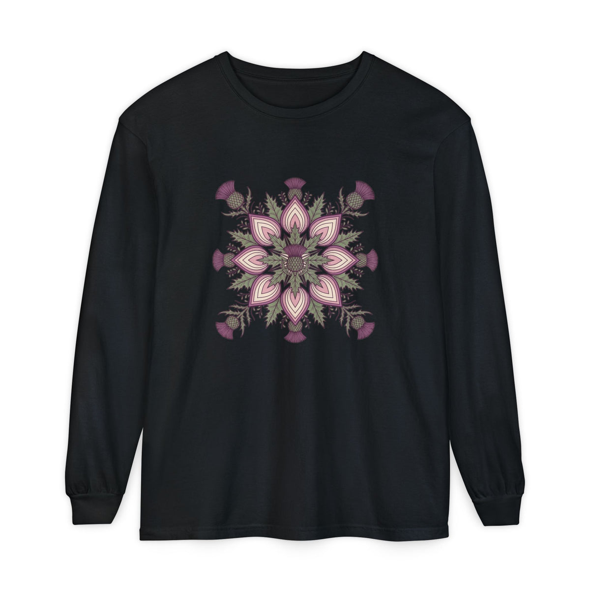 Scottish Thistle Mandala Botanical Long Sleeve Tee