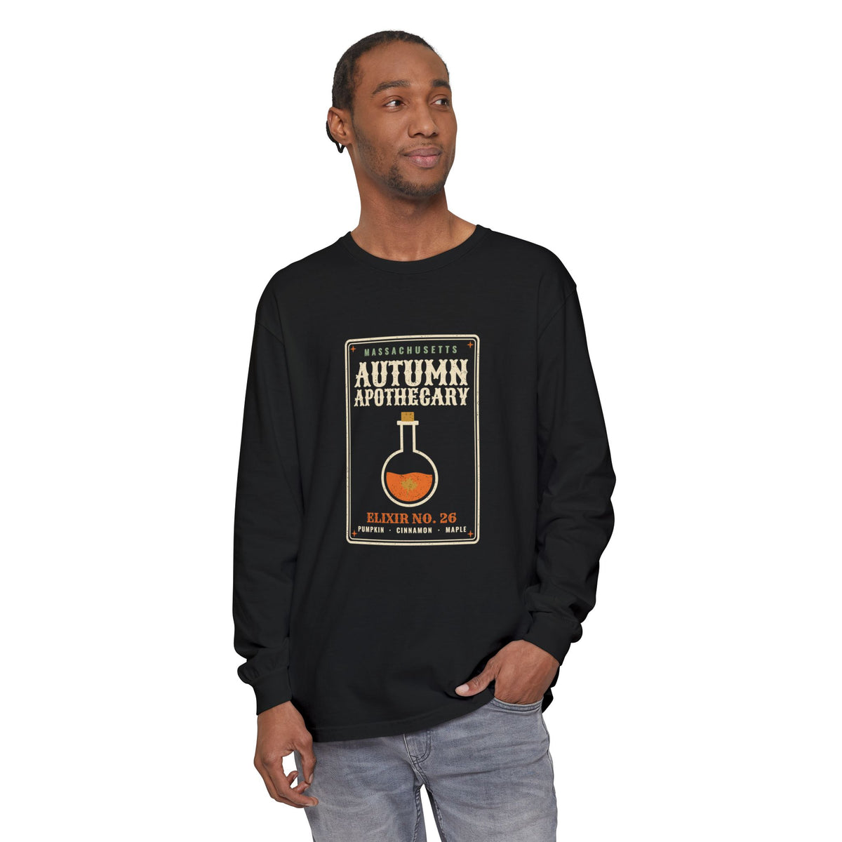 Massachusetts Autumn Apothecary Label Long Sleeve Tee