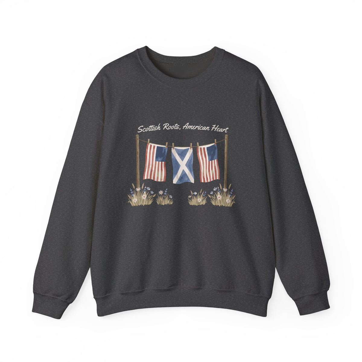 Scottish Roots American Heart Watercolor Flags Crewneck Sweatshirt