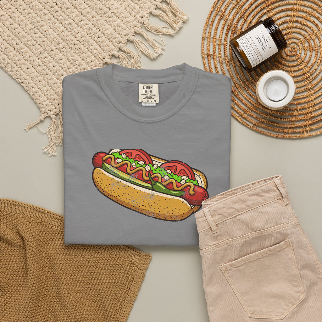 Chicago Style Hot Dog Retro Food Illustration T-Shirt