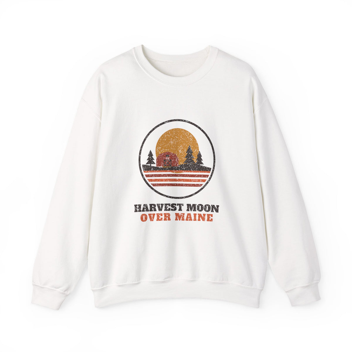 Harvest Moon Over Maine Retro Badge Crewneck Sweatshirt