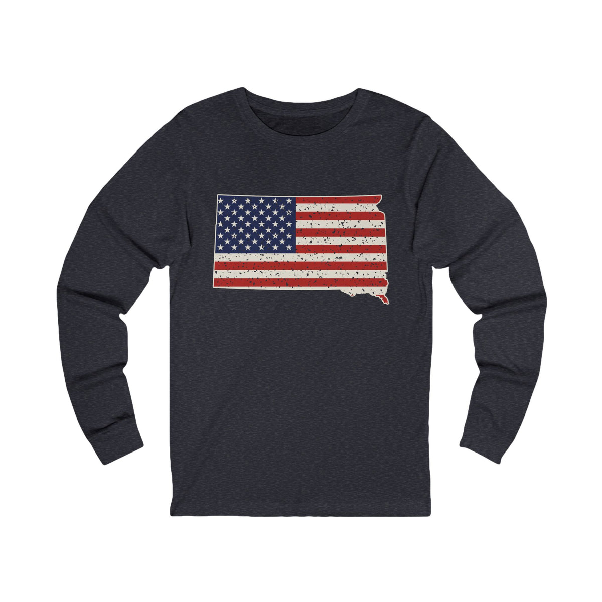 South Dakota American Flag Map Long Sleeve Tee