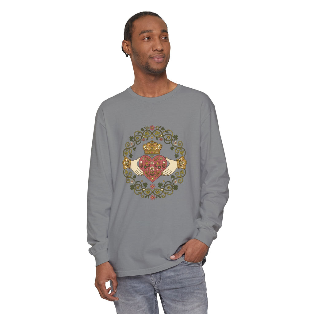 Claddagh Florals Folk Art Shamrock Wreath Long Sleeve Tee