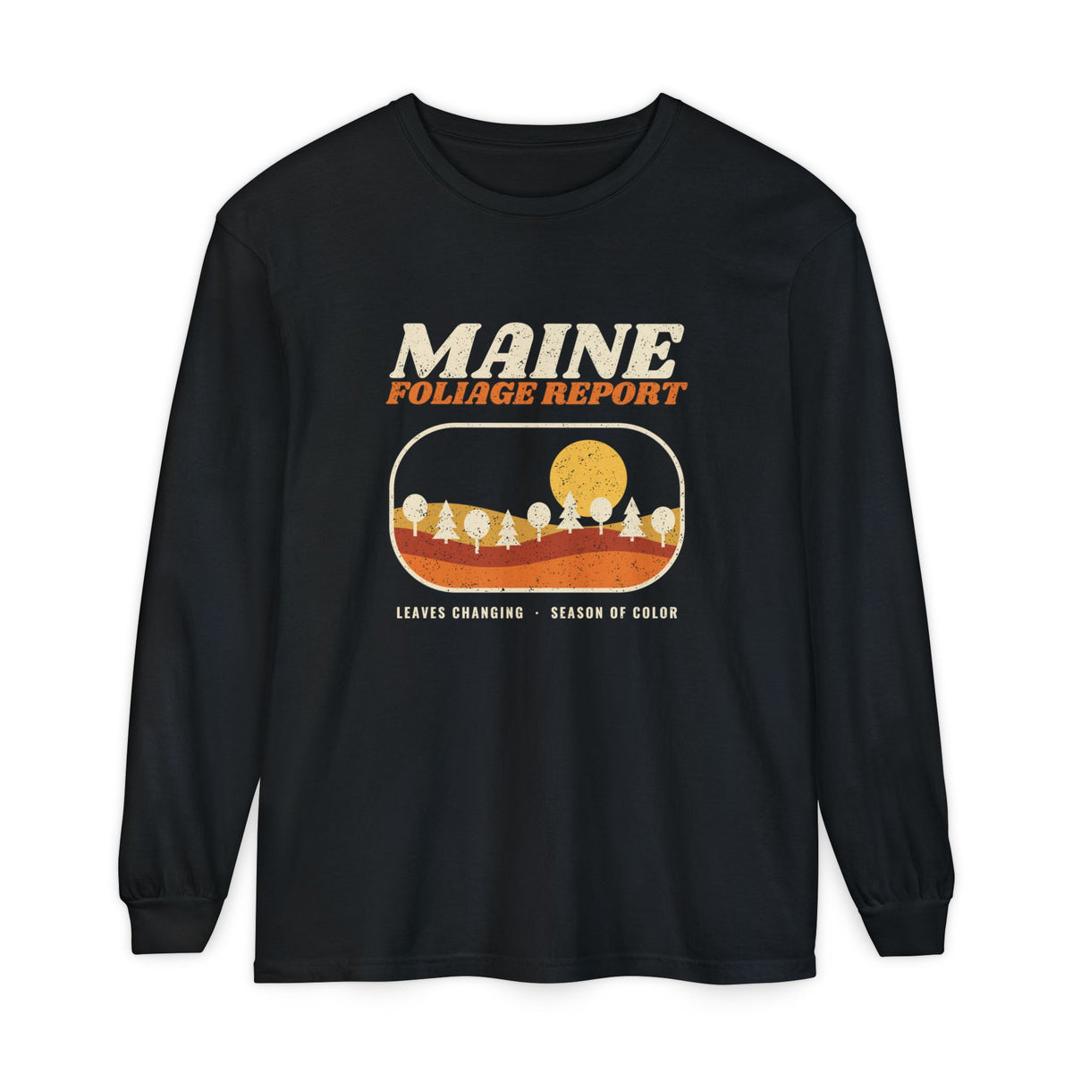 Maine Foliage Report Retro Landscape Long Sleeve Tee