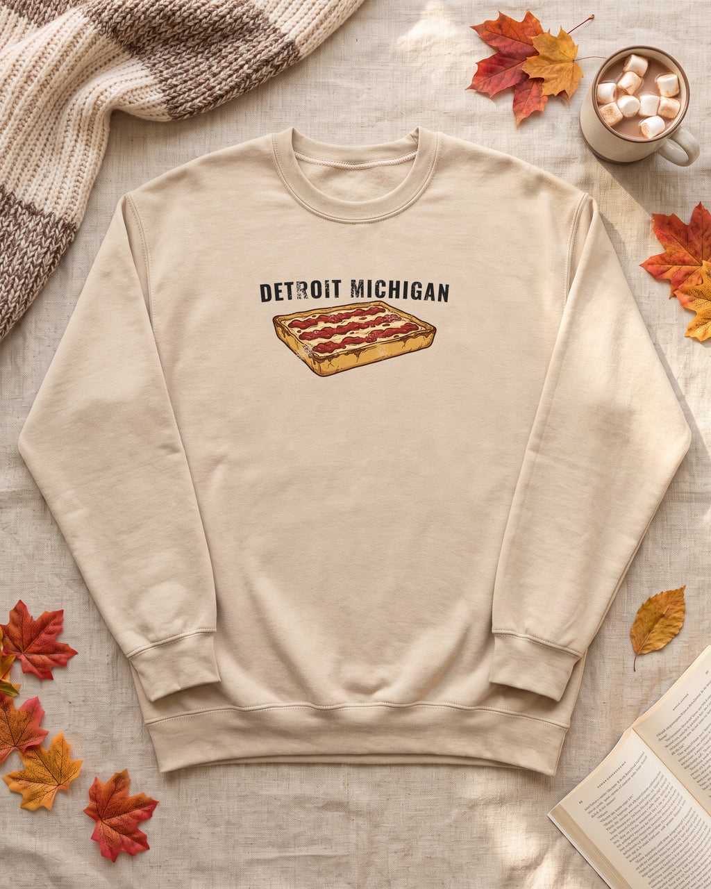 Detroit Style Pizza Retro Food Illustration Crewneck Sweatshirt (photo)