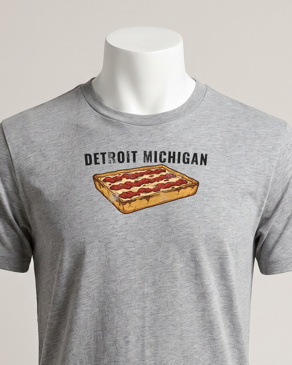 Detroit Style Pizza Retro Food Illustration T-Shirt (close-up)