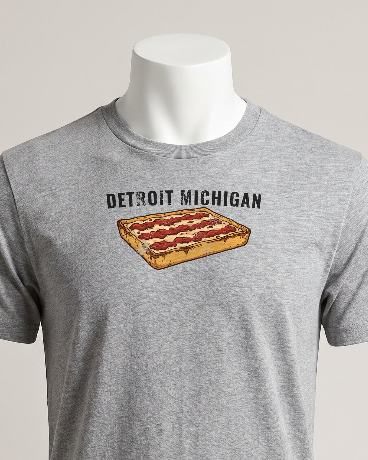 Detroit Style Pizza Retro Food Illustration T-Shirt (close-up)