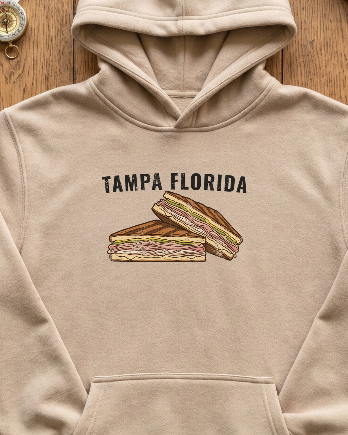 Tampa Cuban Sandwich Retro Food Illustration Hoodie (close-up)