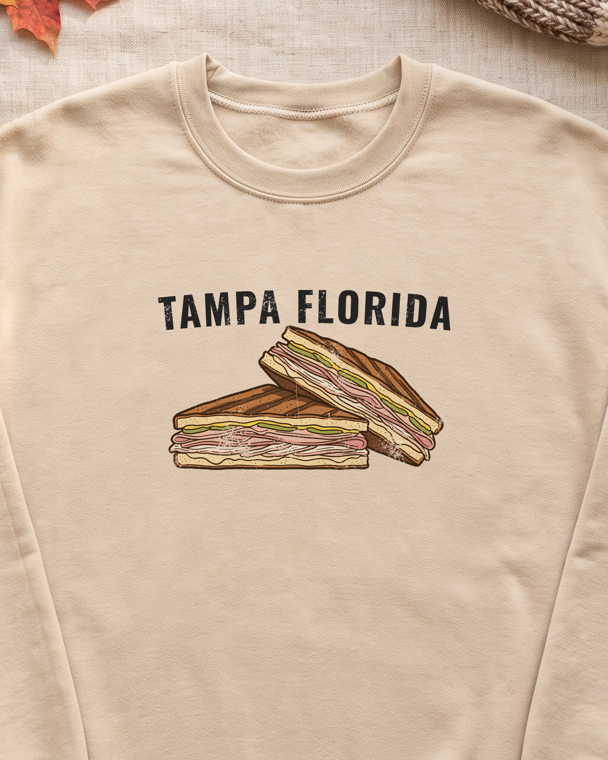 Tampa Cuban Sandwich Retro Food Illustration Crewneck Sweatshirt (close-up)
