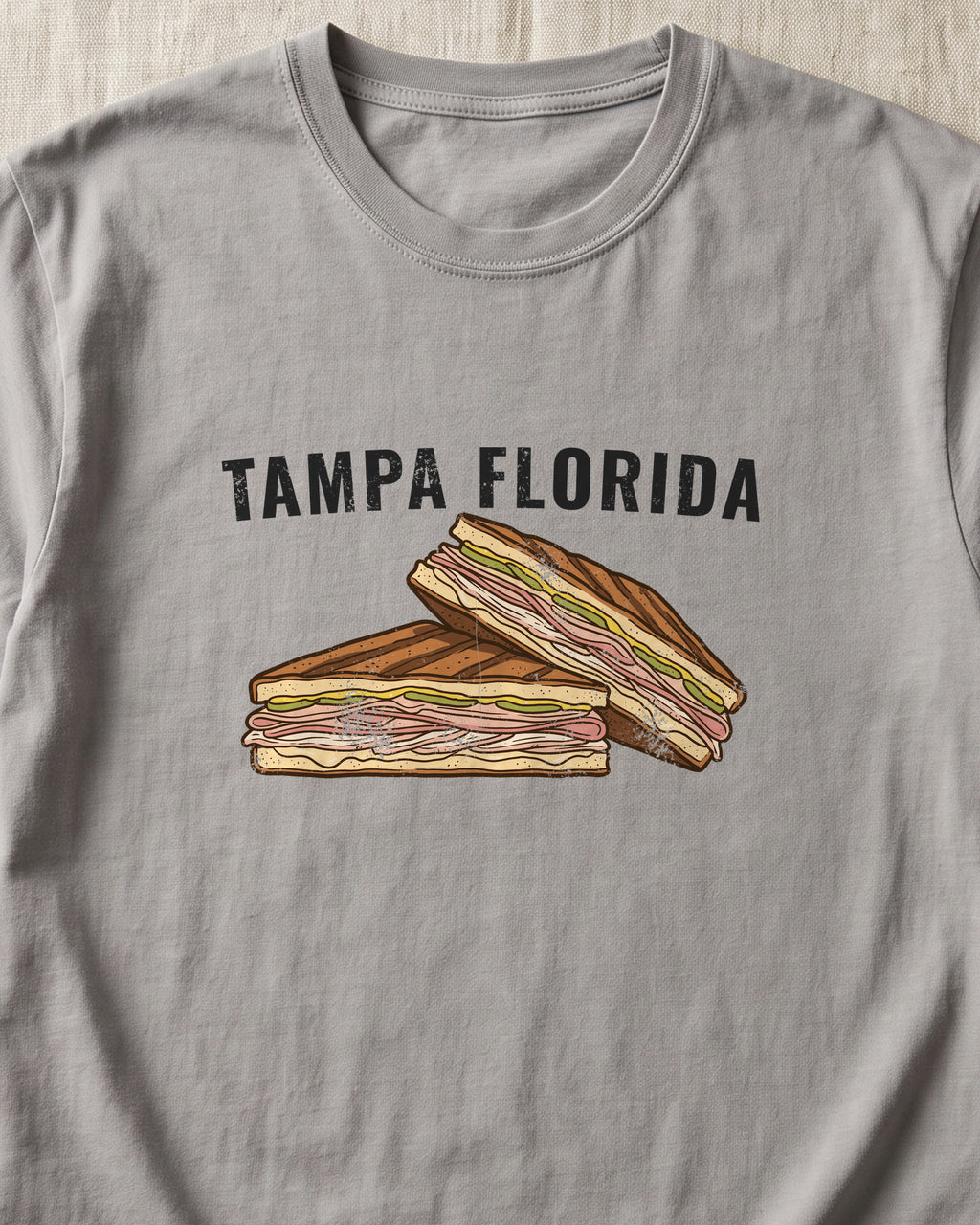 Tampa Cuban Sandwich Retro Food Illustration T-Shirt (close-up)