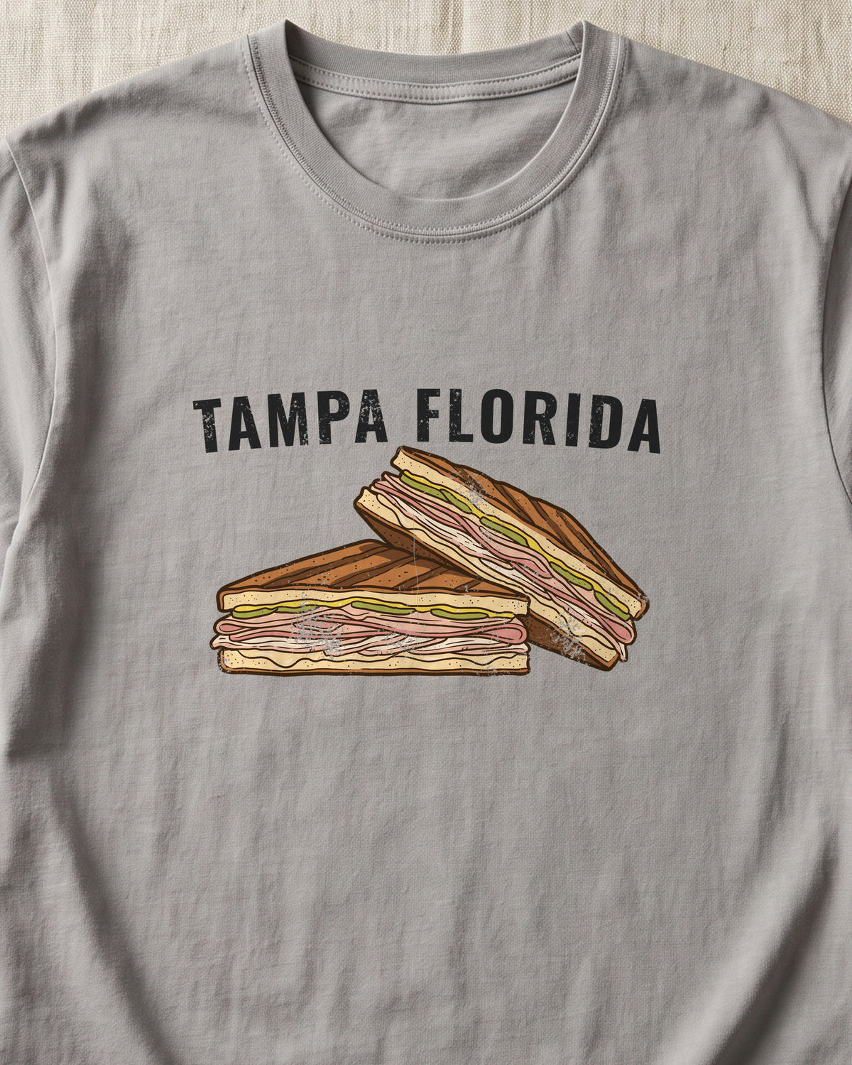 Tampa Cuban Sandwich Retro Food Illustration T-Shirt (close-up)