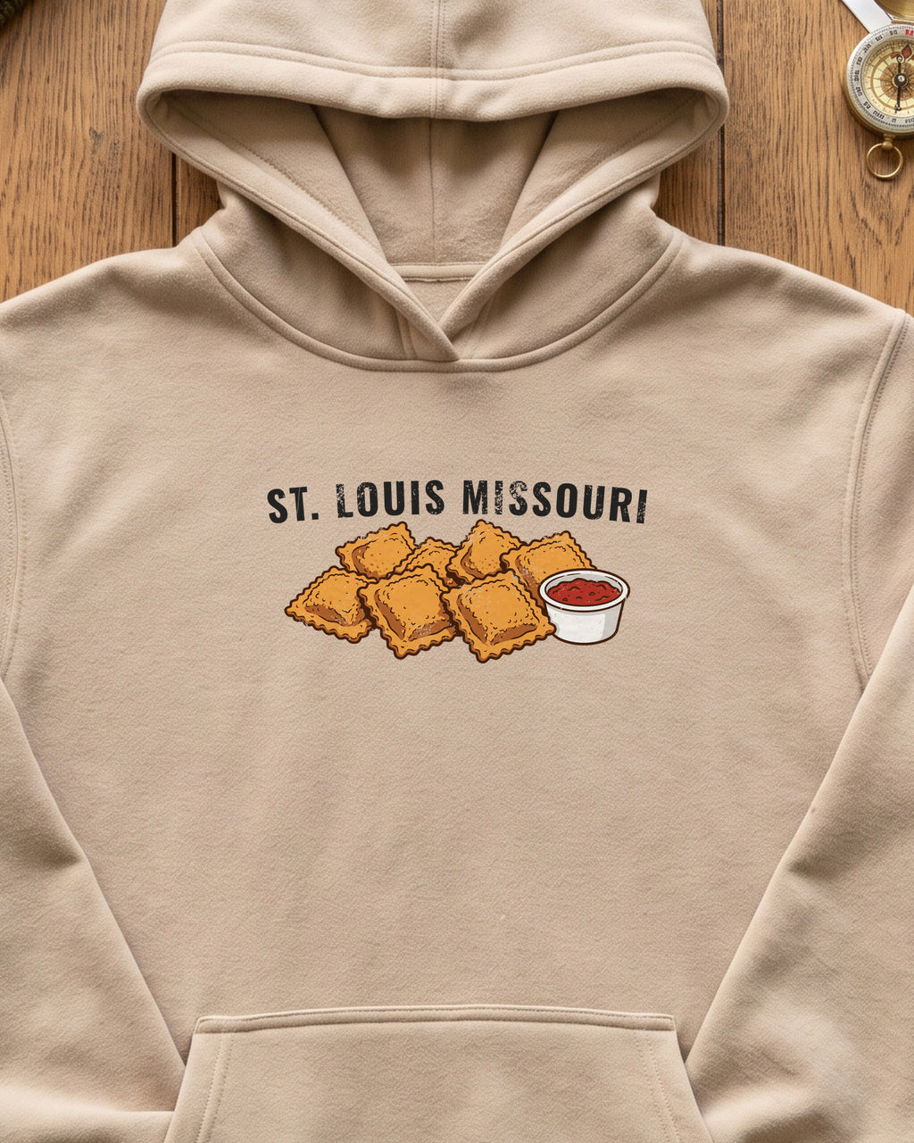St Louis Toasted Ravioli Retro Food Illustration Hoodie (close-up)