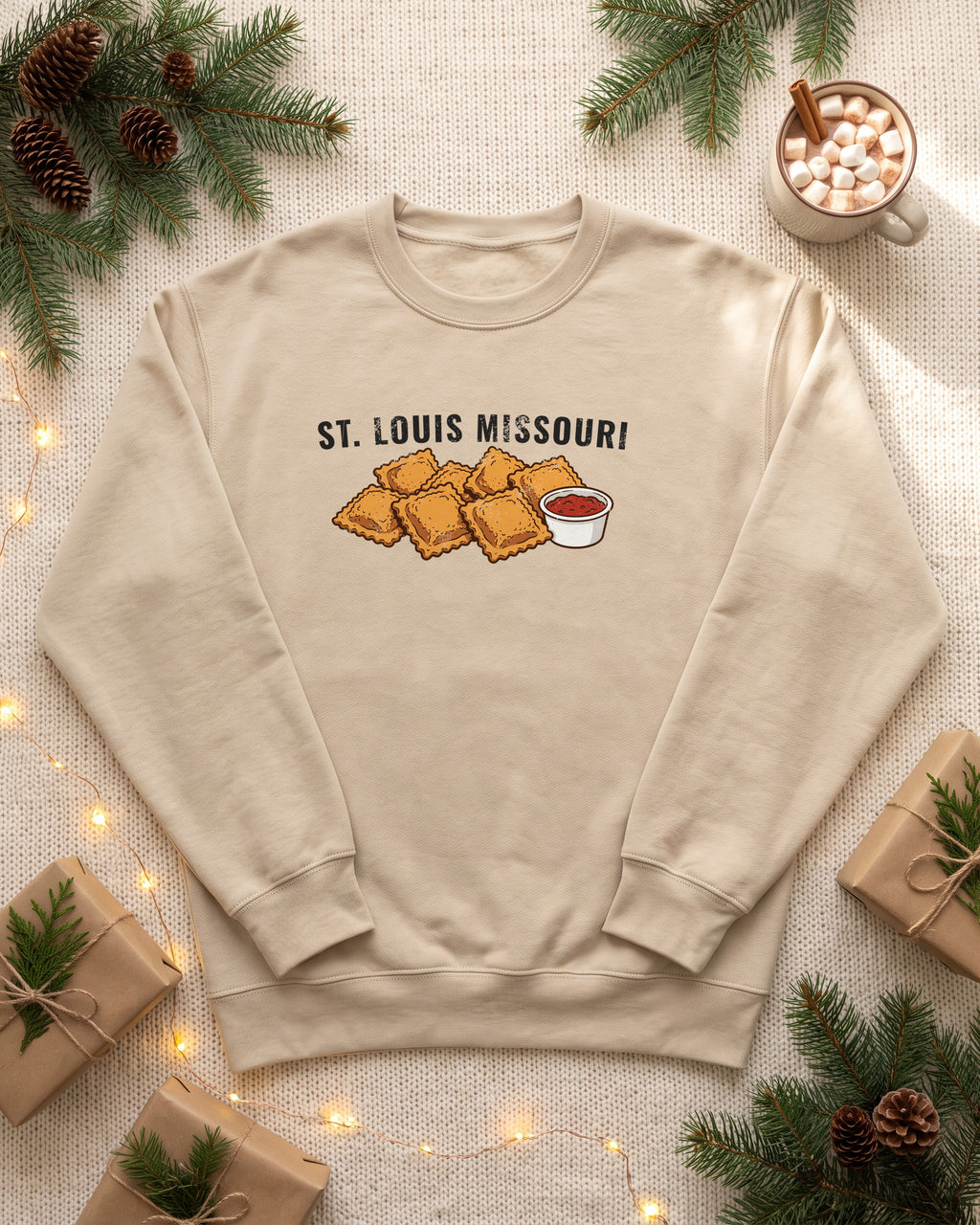 St Louis Toasted Ravioli Retro Food Illustration Crewneck Sweatshirt (photo)
