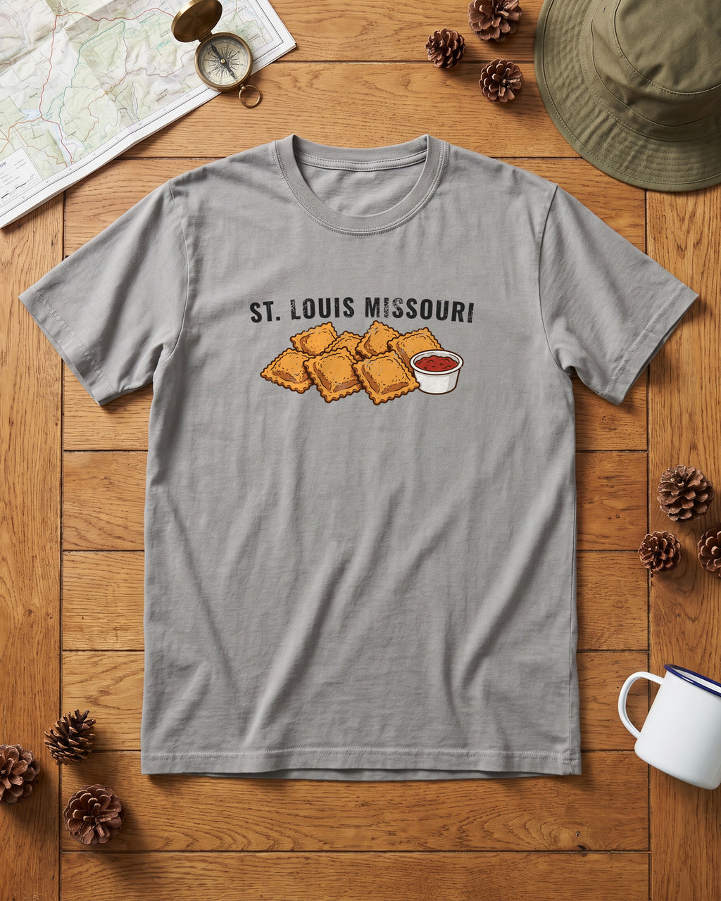 St Louis Toasted Ravioli Retro Food Illustration T-Shirt (photo)