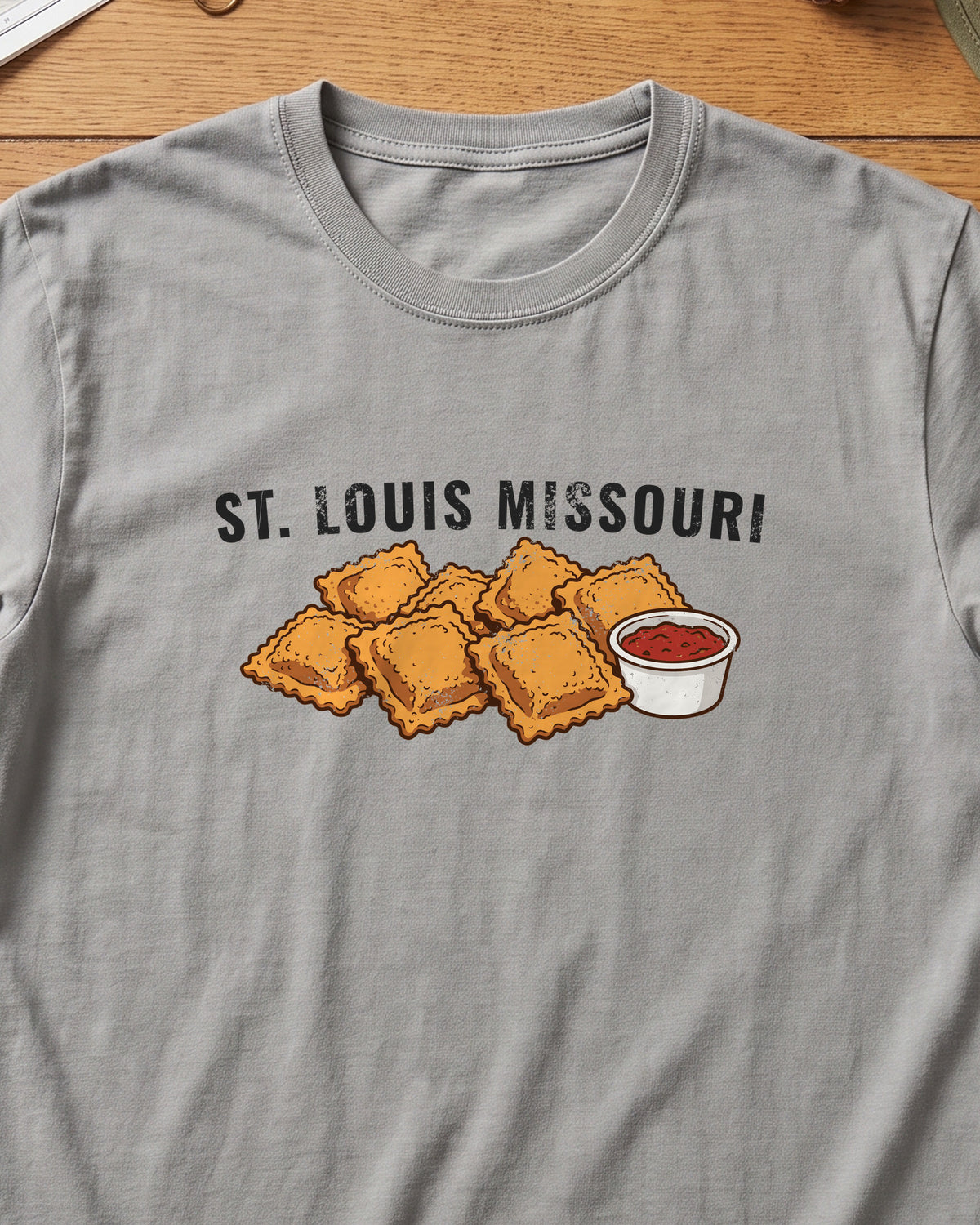St Louis Toasted Ravioli Retro Food Illustration T-Shirt (close-up)