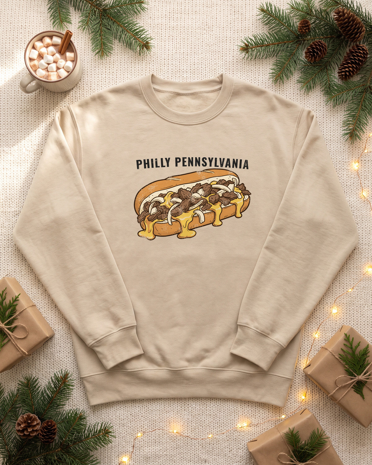 Philly Cheesesteak Retro Food Illustration Crewneck Sweatshirt (photo)