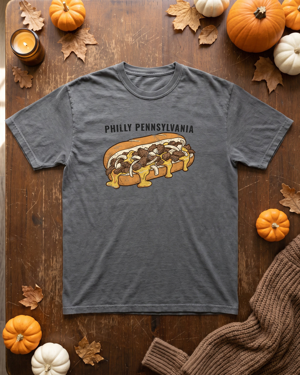 Philly Cheesesteak Retro Food Illustration T-Shirt (photo)