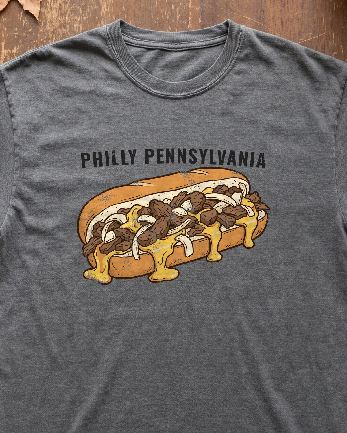 Philly Cheesesteak Retro Food Illustration T-Shirt (close-up)