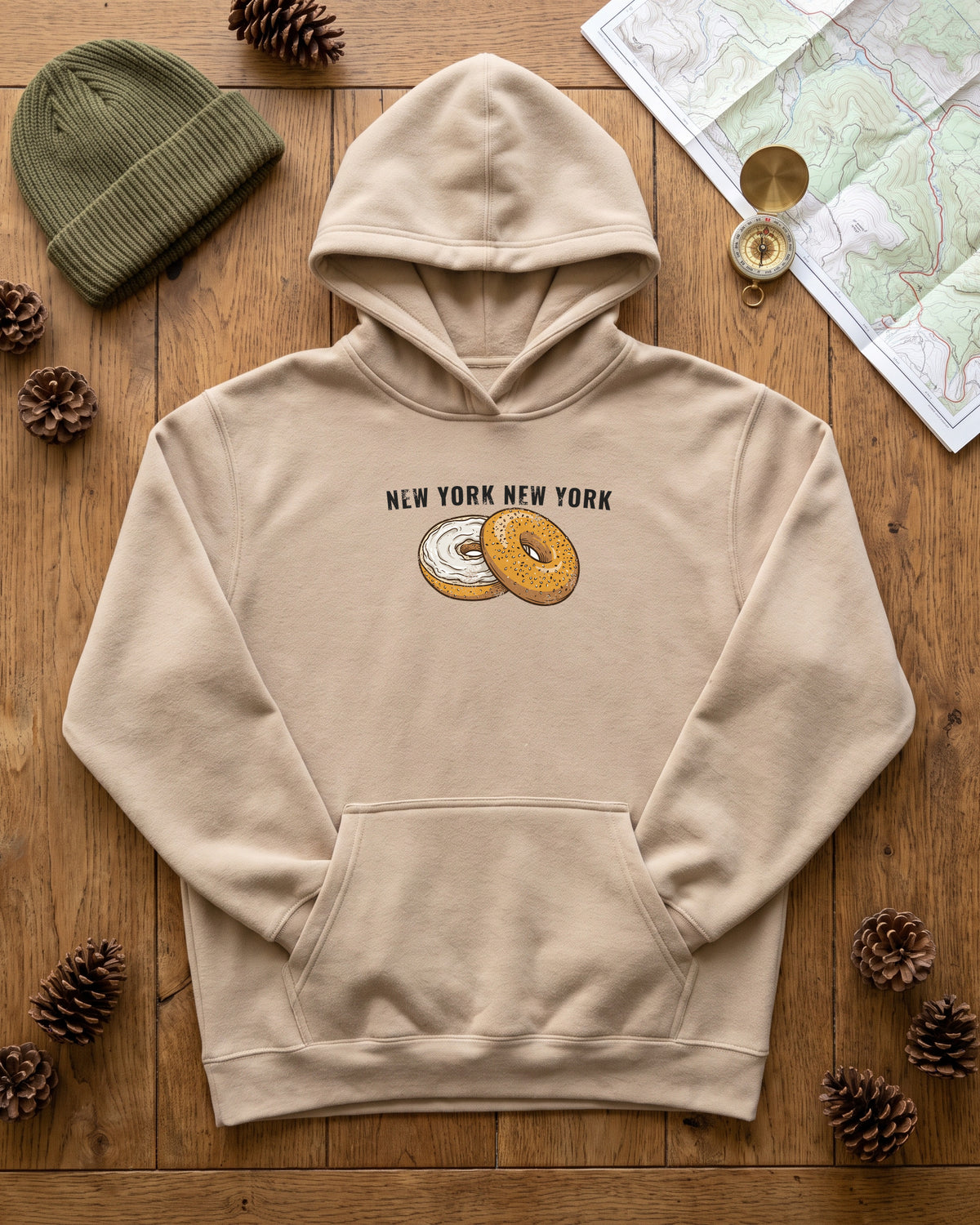 New York Everything Bagel Retro Food Illustration Hoodie (photo)