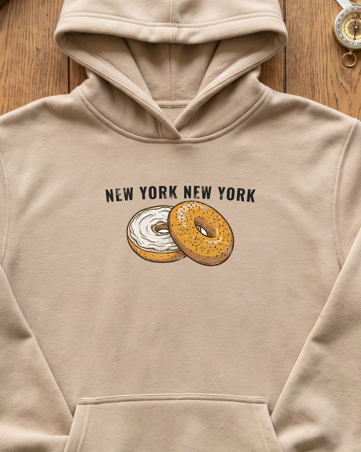 New York Everything Bagel Retro Food Illustration Hoodie (close-up)