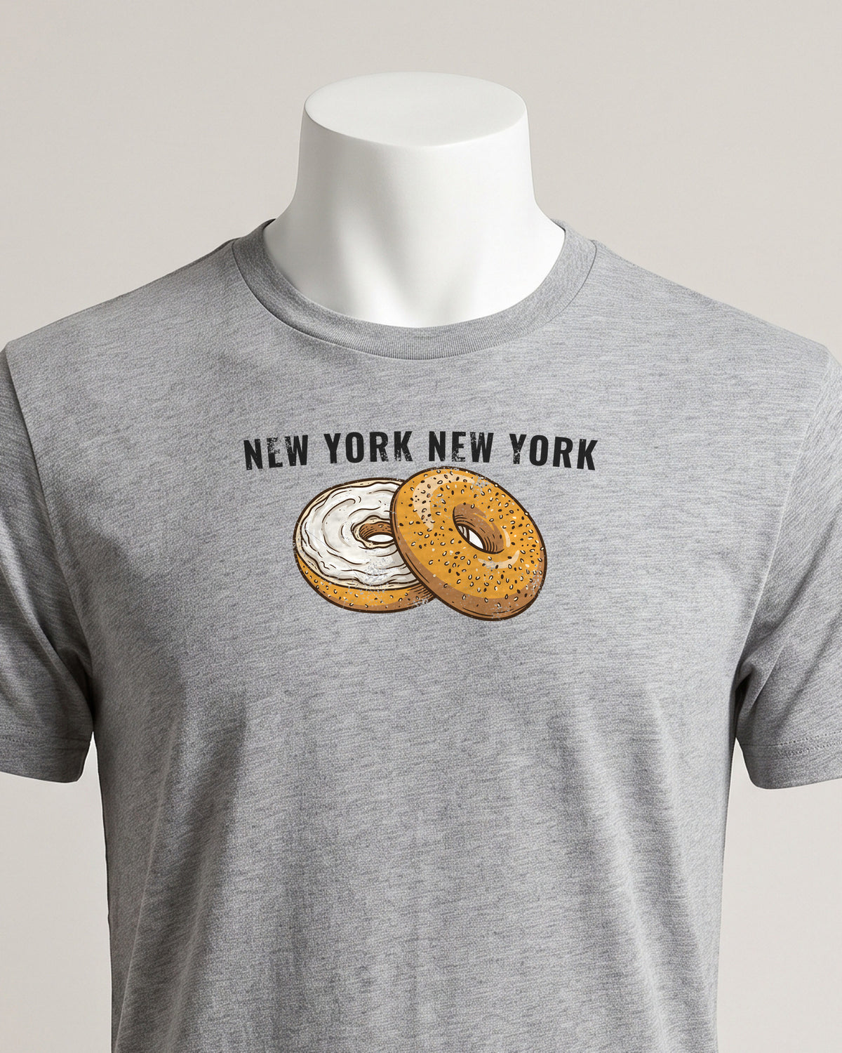 New York Everything Bagel Retro Food Illustration T-Shirt (close-up)