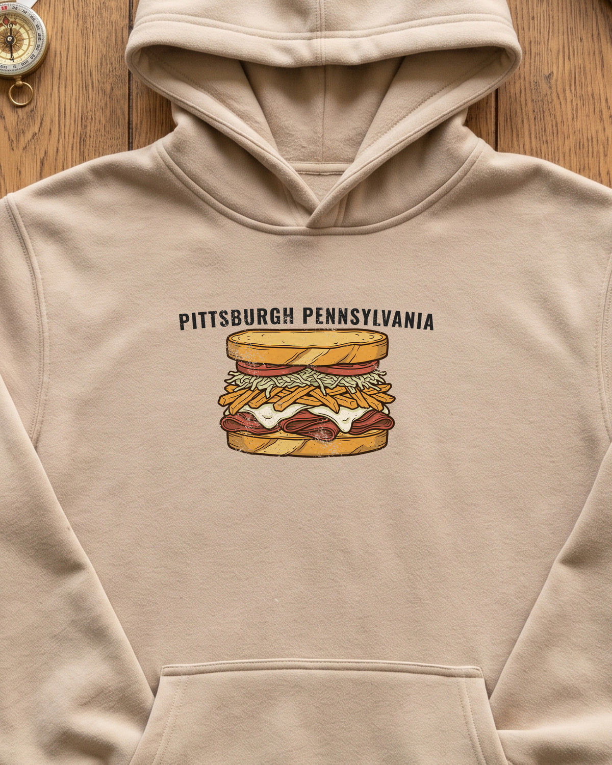 Pittsburgh Fries and Slaw Sandwich Food Illustration Hoodie (close-up)