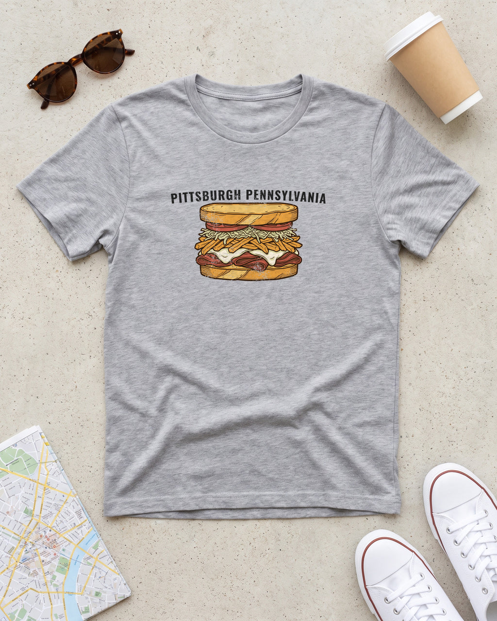 Pittsburgh Fries and Slaw Sandwich Food Illustration T-Shirt (photo)