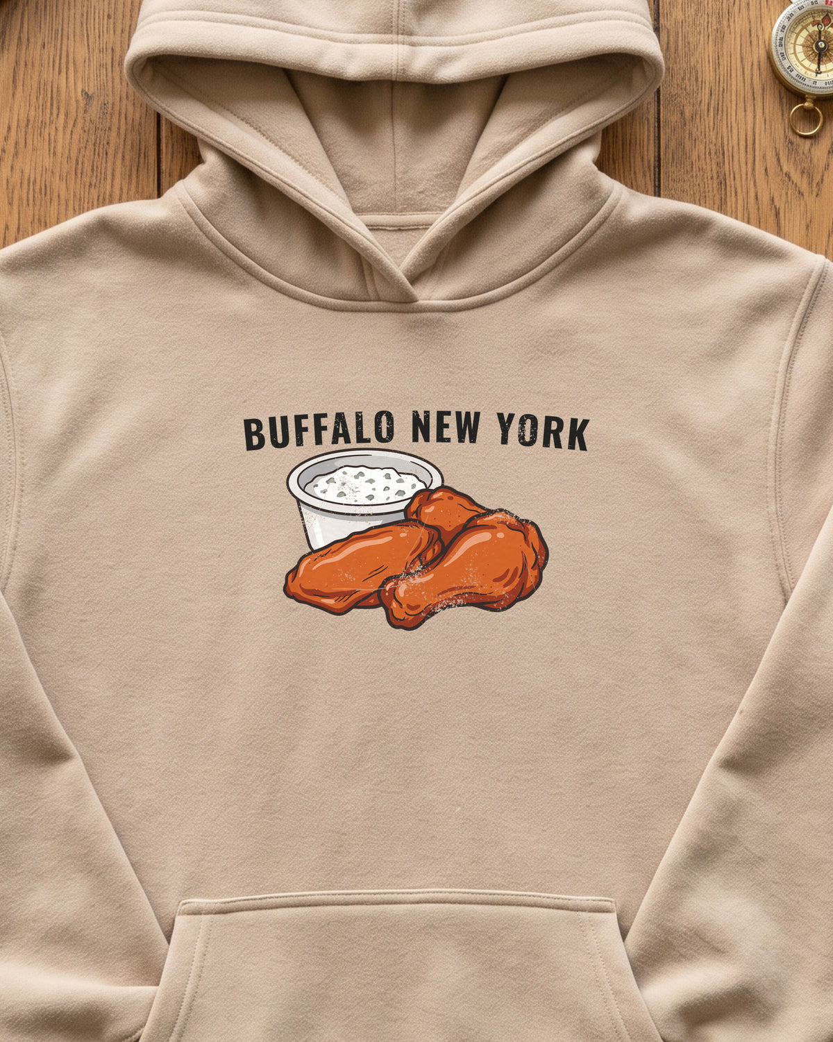 Buffalo Wings Blue Cheese Retro Food Illustration Hoodie (close-up)