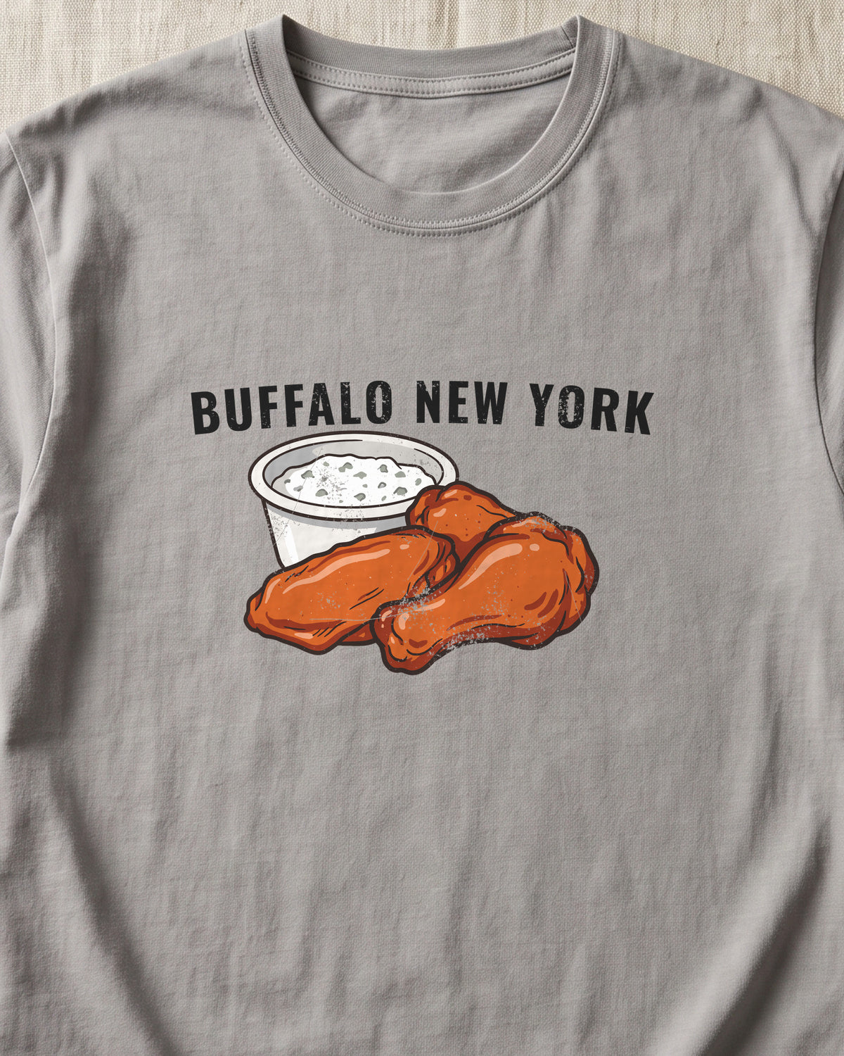 Buffalo Wings Blue Cheese Retro Food Illustration T-Shirt (close-up)