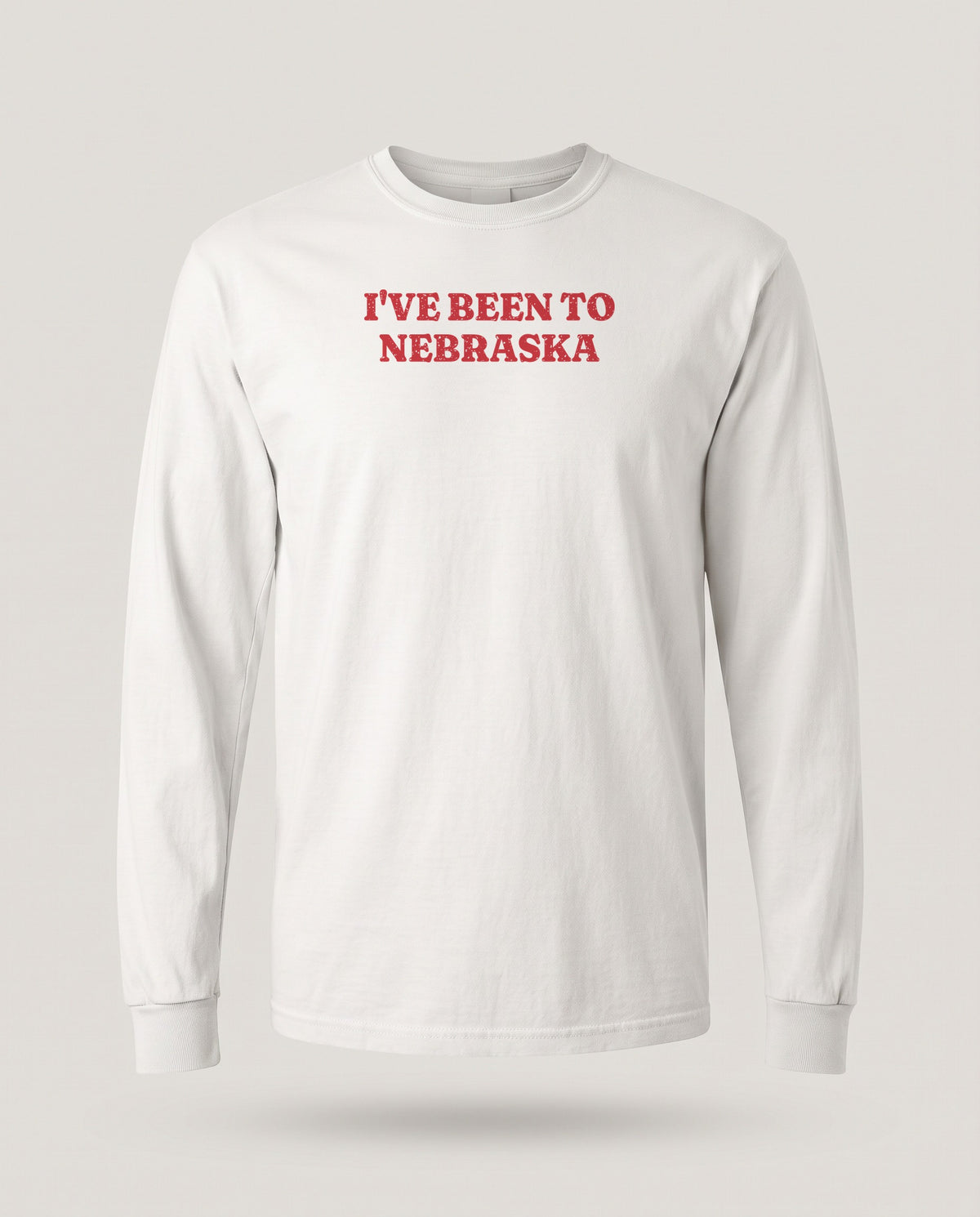 I've Been to Nebraska Vintage Travel Souvenir Long Sleeve Tee — White (mockup)