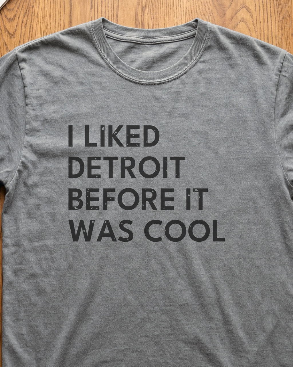I Liked Detroit Before It Was Cool Retro Hometown T-Shirt (close-up)
