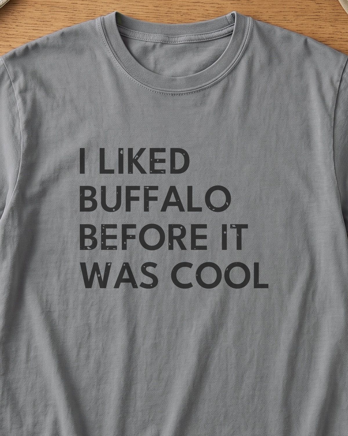 I Liked Buffalo Before It Was Cool Retro Hometown T-Shirt (close-up)