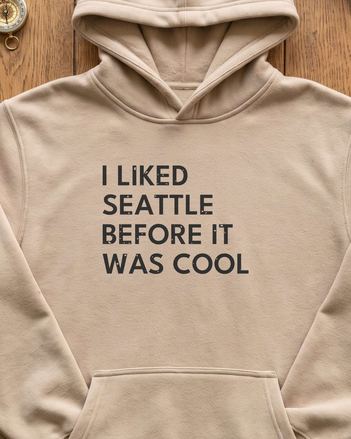 I Liked Seattle Before It Was Cool Retro Hometown Hoodie (close-up)
