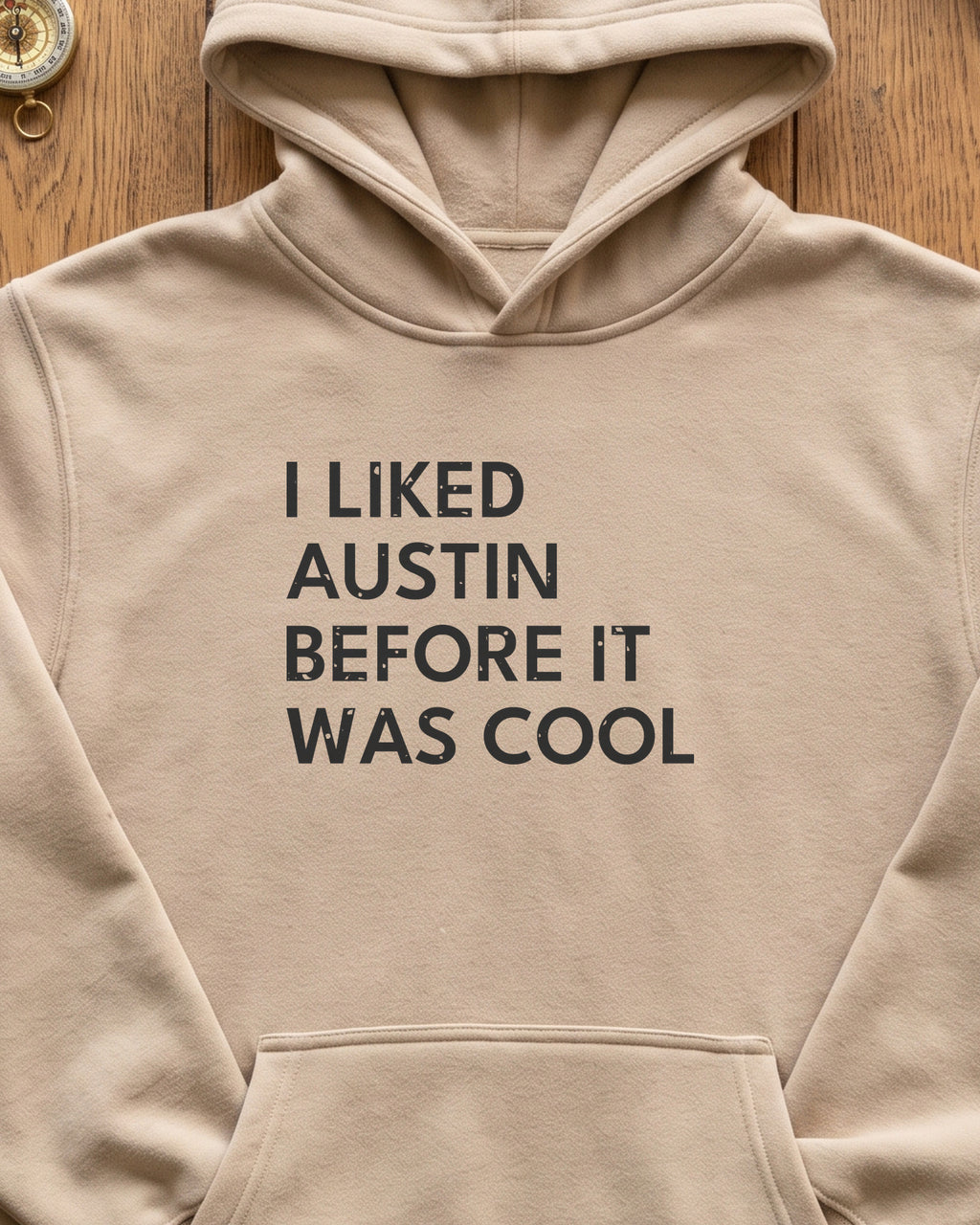 I Liked Austin Before It Was Cool Retro Hometown Hoodie (close-up)