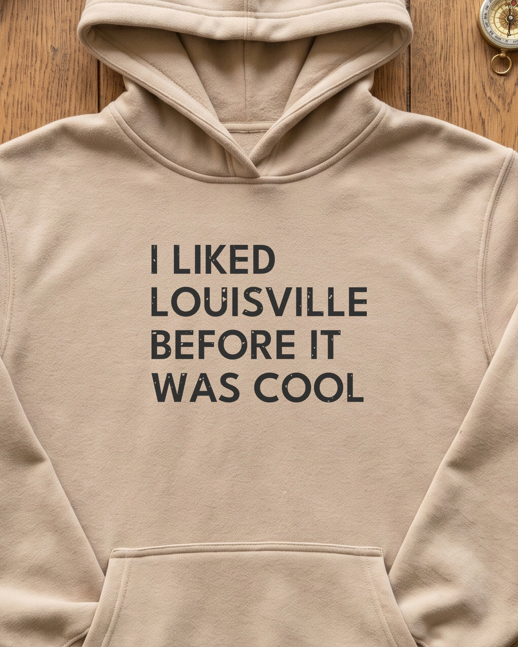 I Liked Louisville Before It Was Cool Retro Hometown Hoodie (close-up)